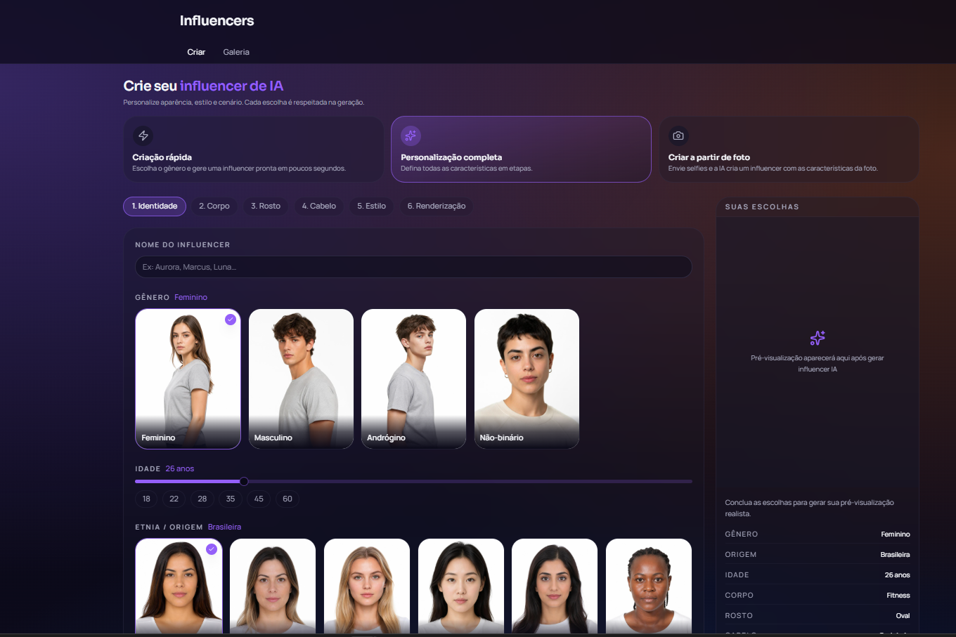 Tela do módulo Influencers da CenaAI